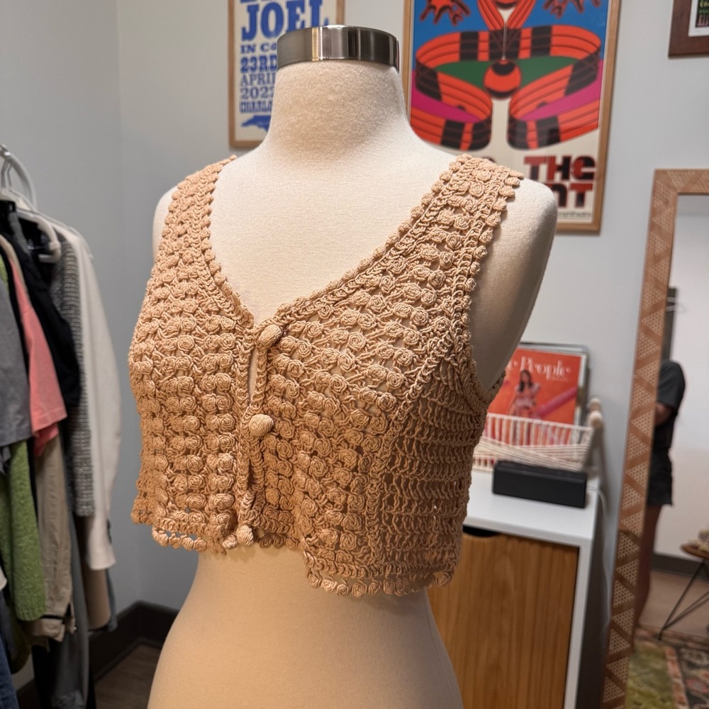 Fab’rik Tan Crochet Vest Top Beige Small - Picture 3 of 10